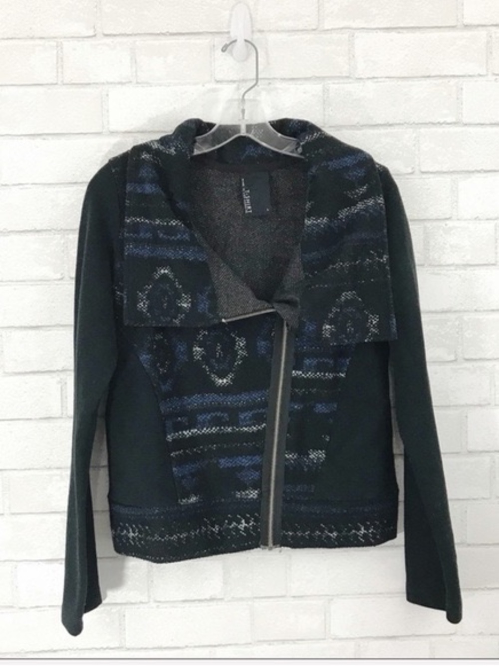 Anthropologie Dolan T-Shirt Black and Blue Patterned Rosa Moto Jacket
